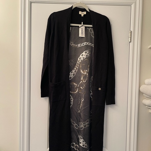 L'AGENCE Lesia Silk Back Long line Cardigan Duster Black Grunge maximalist xs - Picture 10 of 15